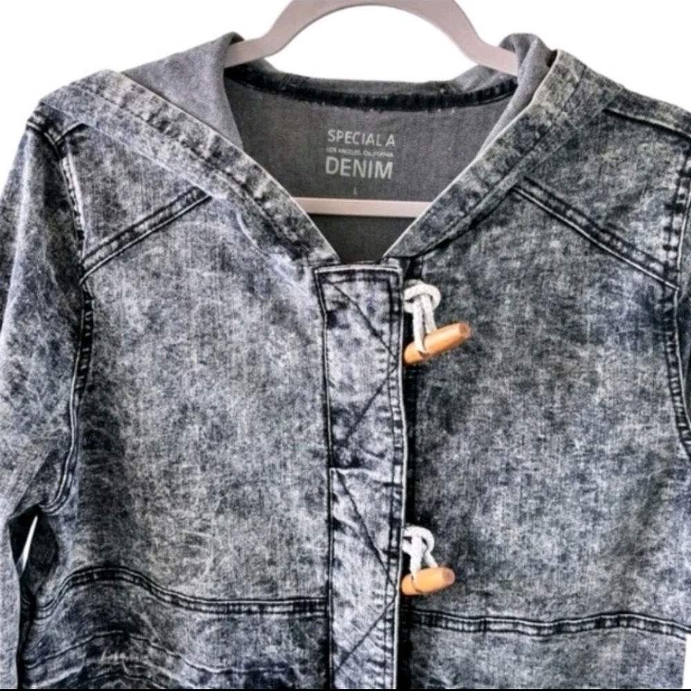 Rare Special A Denim Women's Acid Wash Hooded Urban Casual Toggle Jacket Size L. - Picture 3 of 9